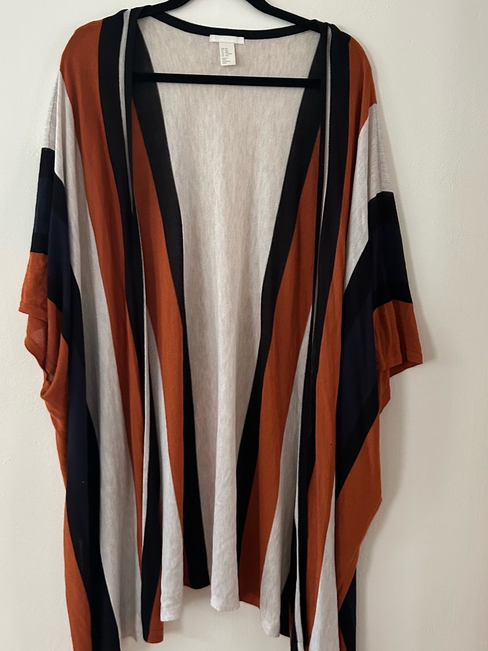 H&M Black White Orange Striped Draped Open Cardigan